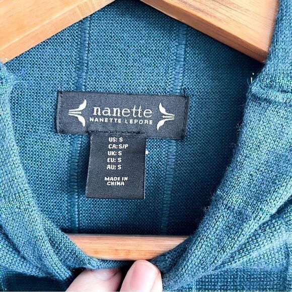 Nanette Lepore Sweater Teal Wool Blend Glitter Stripe Women's S Dolman Sleeves - Picture 4 of 8